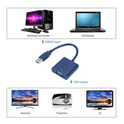 External Graphics Card Converter Cable USB3.0 to VGA, Resolution: 1080P(Blue)-garmade.com