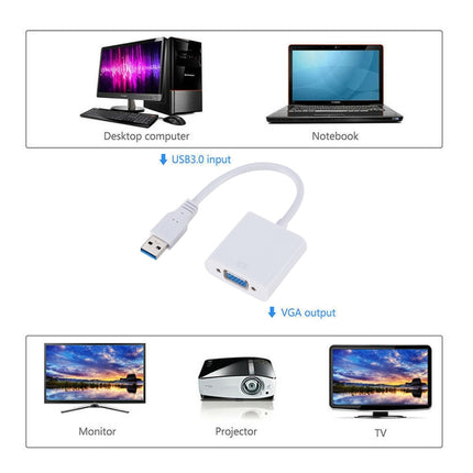 External Graphics Card Converter Cable USB3.0 to VGA, Resolution: 1080P(White)-garmade.com