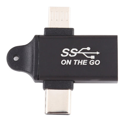 USB 3.0 Female to Type-C / USB-C Male + Micro Male Aluminium Alloy Adapter (Black)-garmade.com