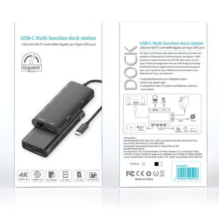 9591C 8 In 1 USB 3.0 x3 + SD / TF Card + HDMI + RJ45 + Type-C / USB-C (PD) Multi-function HUB Converter Dock Station (Black)-garmade.com