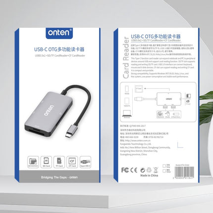 Onten 91882 5 In 1 USB3.0 x3 + SD + TF + CF Type-C / USB-C OTG Multi-function Card Reader-garmade.com