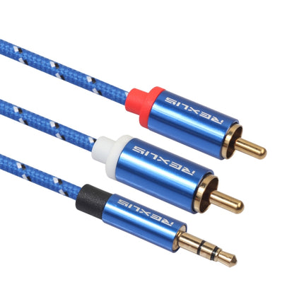 REXLIS 3610 3.5mm Male to Dual RCA Gold-plated Plug Blue Cotton Braided Audio Cable for RCA Input Interface Active Speaker, Length: 0.5m-garmade.com