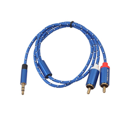 REXLIS 3610 3.5mm Male to Dual RCA Gold-plated Plug Blue Cotton Braided Audio Cable for RCA Input Interface Active Speaker, Length: 0.5m-garmade.com