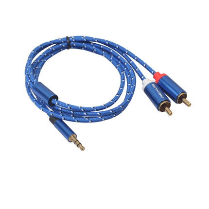 REXLIS 3610 3.5mm Male to Dual RCA Gold-plated Plug Blue Cotton Braided Audio Cable for RCA Input Interface Active Speaker, Length: 1m-garmade.com