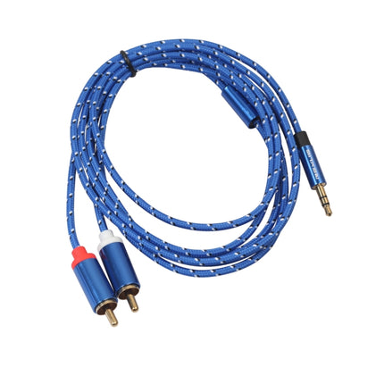 REXLIS 3610 3.5mm Male to Dual RCA Gold-plated Plug Blue Cotton Braided Audio Cable for RCA Input Interface Active Speaker, Length: 1.8m-garmade.com