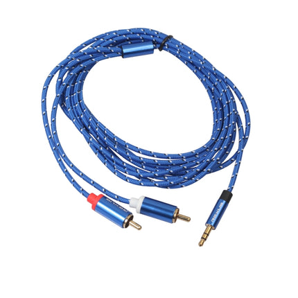 REXLIS 3610 3.5mm Male to Dual RCA Gold-plated Plug Blue Cotton Braided Audio Cable for RCA Input Interface Active Speaker, Length: 3m-garmade.com