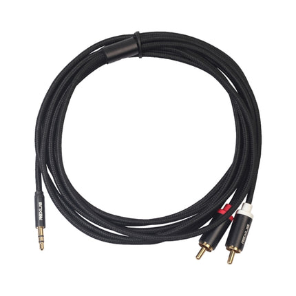 REXLIS 3635 3.5mm Male to Dual RCA Gold-plated Plug Black Cotton Braided Audio Cable for RCA Input Interface Active Speaker, Length: 3m-garmade.com