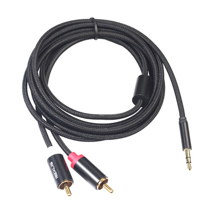 REXLIS 3635 3.5mm Male to Dual RCA Gold-plated Plug Black Cotton Braided Audio Cable for RCA Input Interface Active Speaker, Length: 5m-garmade.com