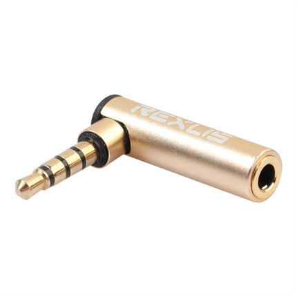 REXLIS BK3567 3.5mm Male + 3.5mm Female L-shaped 90 Degree Elbow Gold-plated Plug Gold Audio Interface Extension Adapter for 3.5mm-garmade.com