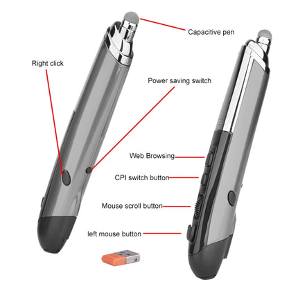 PR-08 6-keys Smart Wireless Optical Mouse with Stylus Pen & Laser Function (Grey)-garmade.com