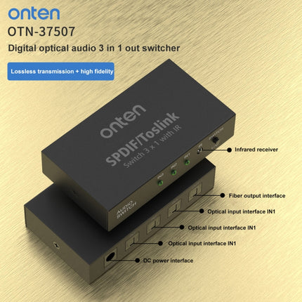 Onten 37507 Digital Optical Audio 3 In 1 Out Switcher Speaker Connector-garmade.com