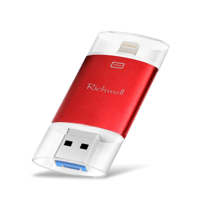 Richwell 3 in 1 128G Type-C + 8 Pin + USB 3.0 Metal Double Cover Push-pull Flash Disk with OTG Function(Red)-garmade.com