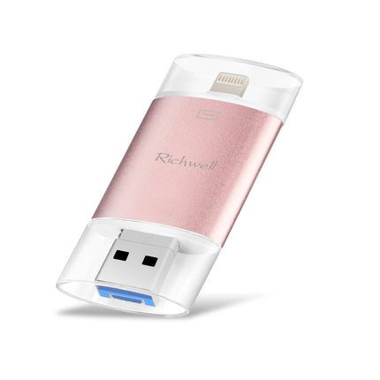 Richwell 3 in 1 128G Type-C + 8 Pin + USB 3.0 Metal Double Cover Push-pull Flash Disk with OTG Function(Rose Gold)-garmade.com