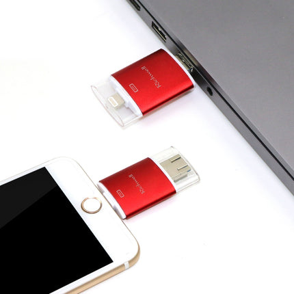 Richwell 3 in 1 128G Type-C + 8 Pin + USB 3.0 Metal Double Cover Push-pull Flash Disk with OTG Function(Red)-garmade.com