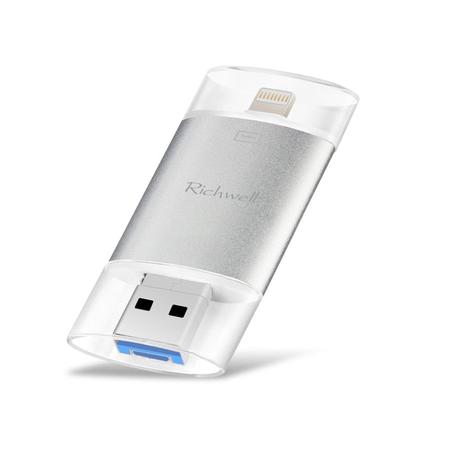 Richwell 3 in 1 32G Type-C + 8 Pin + USB 3.0 Metal Double Cover Push-pull Flash Disk with OTG Function(Silver)-garmade.com
