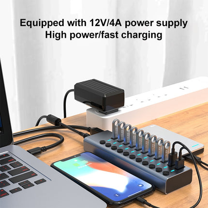 11 in 1 USB 3.0 HUB Splitter with Independent Switch & 12V 4A Power Supply-garmade.com