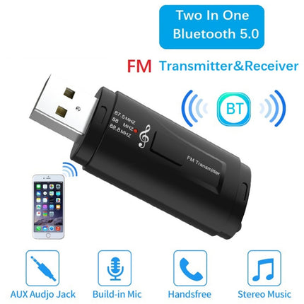MSD128 2 in 1 USB Car Bluetooth Hands-free Call FM Transmitter with 3.5mm AUX Interface-garmade.com