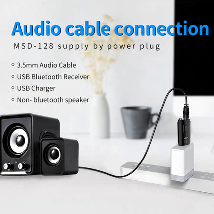 MSD128 2 in 1 USB Car Bluetooth Hands-free Call FM Transmitter with 3.5mm AUX Interface-garmade.com