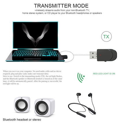 KN330 3 in 1 USB Bluetooth 5.0 Adapter Audio Transmitter Receiver with Switch Button & 3.5mm AUX Interface-garmade.com