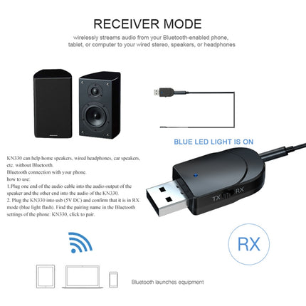 KN330 3 in 1 USB Bluetooth 5.0 Adapter Audio Transmitter Receiver with Switch Button & 3.5mm AUX Interface-garmade.com