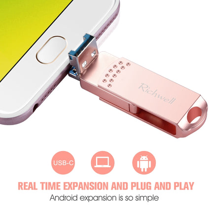 Richwell 3 in 1 64G Type-C + Micro USB + USB 3.0 Metal Flash Disk with OTG Function(Rose Gold)-garmade.com