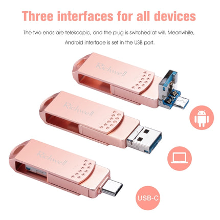 Richwell 3 in 1 64G Type-C + Micro USB + USB 3.0 Metal Flash Disk with OTG Function(Silver)-garmade.com