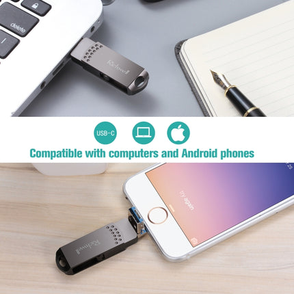 Richwell 16G Type-C + 8 Pin + USB 3.0 Metal Push-pull Flash Disk with OTG Function(Rose Gold)-garmade.com