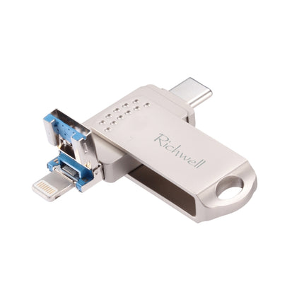 Richwell 16G Type-C + 8 Pin + USB 3.0 Metal Flash Disk with OTG Function(Silver)-garmade.com