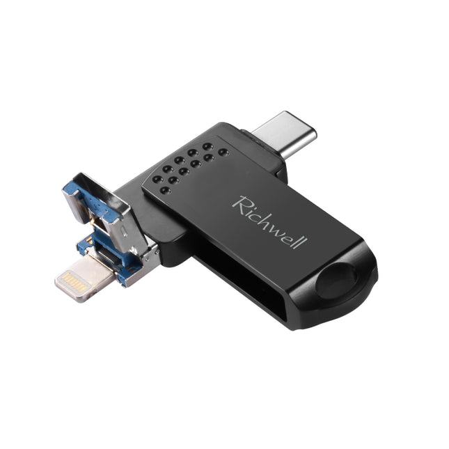 Richwell 32G Type-C + 8 Pin + USB 3.0 Metal Flash Disk with OTG Function(Black)-garmade.com