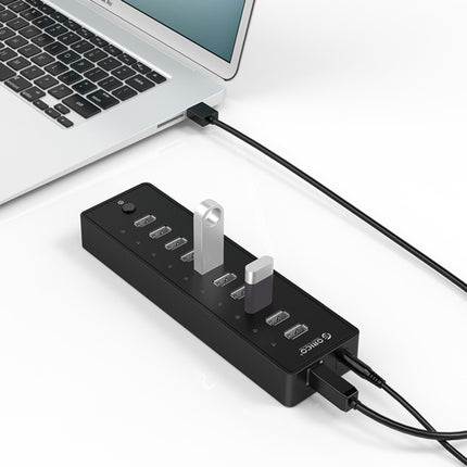 ORICO P10-U2 10 Ports USB 2.0 HUB with LED Power Indicator & 1m USB Cable(Black)-garmade.com