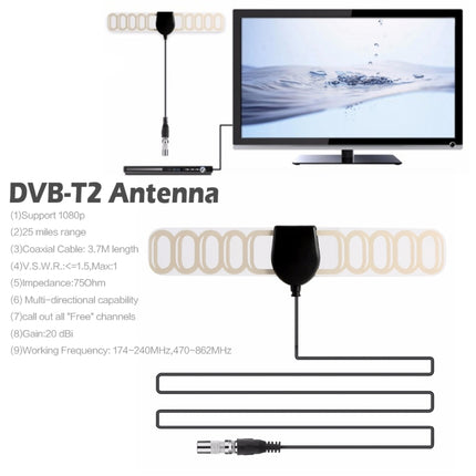 25 Miles Range 20 dBi High Gain Amplified Digital HDTV Indoor TV Antenna with 3.7m Coaxial Cable-garmade.com