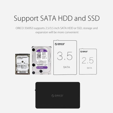 ORICO 3569S3 USB 3.0 Type-B to SATA 3.0 External Hard Disk Box Storage Case for 2.5 inch / 3.5 inch SATA HDD / SSD, Support UASP Protocol-garmade.com