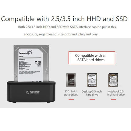 ORICO 6218US3 USB 3.0 Type-B to SATA External Storage Hard Drive Dock for 2.5 inch / 3.5 inch SATA HDD / SSD-garmade.com