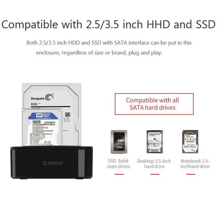 ORICO 6228US3-C 1 to 1 Clone 2 Bay USB 3.0 Type-B to SATA External Storage Hard Drive Dock for 2.5 inch / 3.5 inch SATA HDD / SSD-garmade.com
