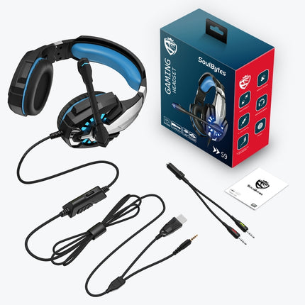 Soulbytes S9 USB + 3.5mm 4 Pin Adjustable LED Light Gaming Headset with Mic (Blue)-garmade.com