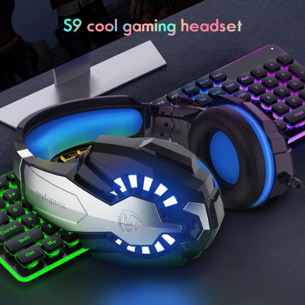 Soulbytes S9 USB + 3.5mm 4 Pin Adjustable LED Light Gaming Headset with Mic (Blue)-garmade.com