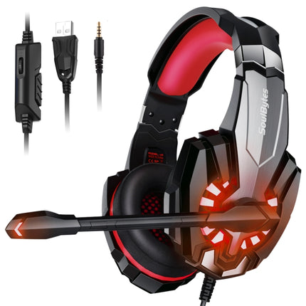 Soulbytes S9 USB + 3.5mm 4 Pin Adjustable LED Light Gaming Headset with Mic (Red)-garmade.com