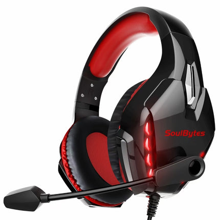 Soulbytes S11 USB + 3.5mm 4 Pin Adjustable LED Light Gaming Headset with Mic (Red)-garmade.com