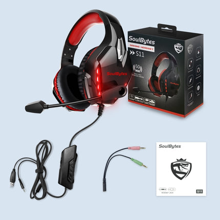 Soulbytes S11 USB + 3.5mm 4 Pin Adjustable LED Light Gaming Headset with Mic (Red)-garmade.com