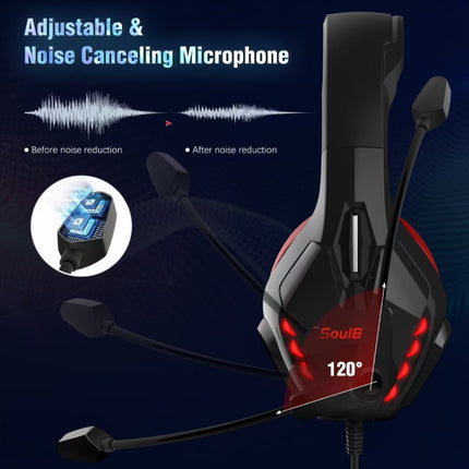 Soulbytes S11 USB + 3.5mm 4 Pin Adjustable LED Light Gaming Headset with Mic (Red)-garmade.com