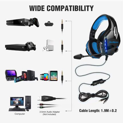 Soulbytes S11 USB + 3.5mm 4 Pin Adjustable LED Light Gaming Headset with Mic (Red)-garmade.com