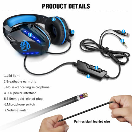 Soulbytes S11 USB + 3.5mm 4 Pin Adjustable LED Light Gaming Headset with Mic (Blue)-garmade.com
