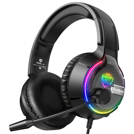 Soulbytes S19 USB + 3.5mm 4 Pin Adjustable RGB Light Gaming Headset with Mic (Black)-garmade.com