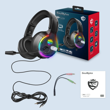 Soulbytes S19 USB + 3.5mm 4 Pin Adjustable RGB Light Gaming Headset with Mic (Black)-garmade.com