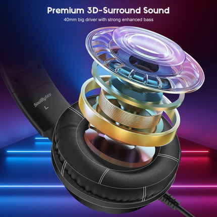 Soulbytes S19 USB + 3.5mm 4 Pin Adjustable RGB Light Gaming Headset with Mic (Black)-garmade.com