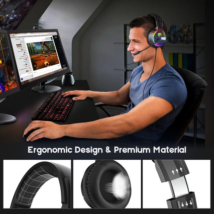 Soulbytes S19 USB + 3.5mm 4 Pin Adjustable RGB Light Gaming Headset with Mic (Black)-garmade.com
