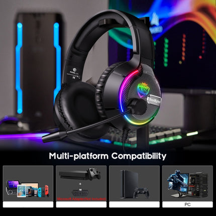 Soulbytes S19 USB + 3.5mm 4 Pin Adjustable RGB Light Gaming Headset with Mic (Black)-garmade.com