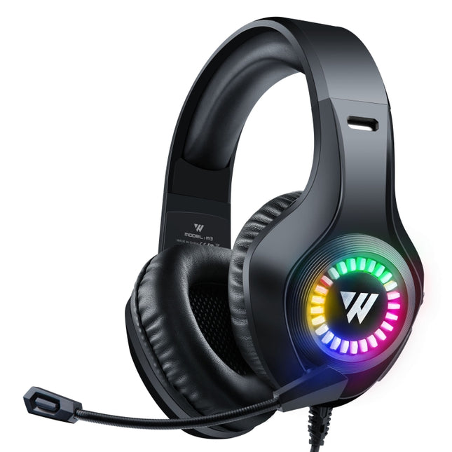 Wintory M3 USB + 3.5mm 4 Pin Adjustable RGB Light Gaming Headset with Mic (Black)-garmade.com