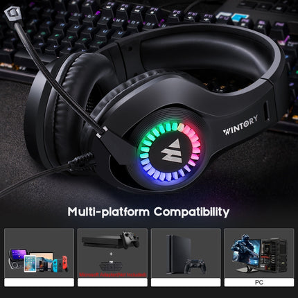 Wintory M3 USB + 3.5mm 4 Pin Adjustable RGB Light Gaming Headset with Mic (Black)-garmade.com