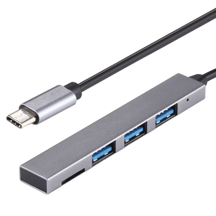 T-818 TF + 3 x USB 3.0 to USB-C / Type-C HUB Adapter (Silver Grey)-garmade.com